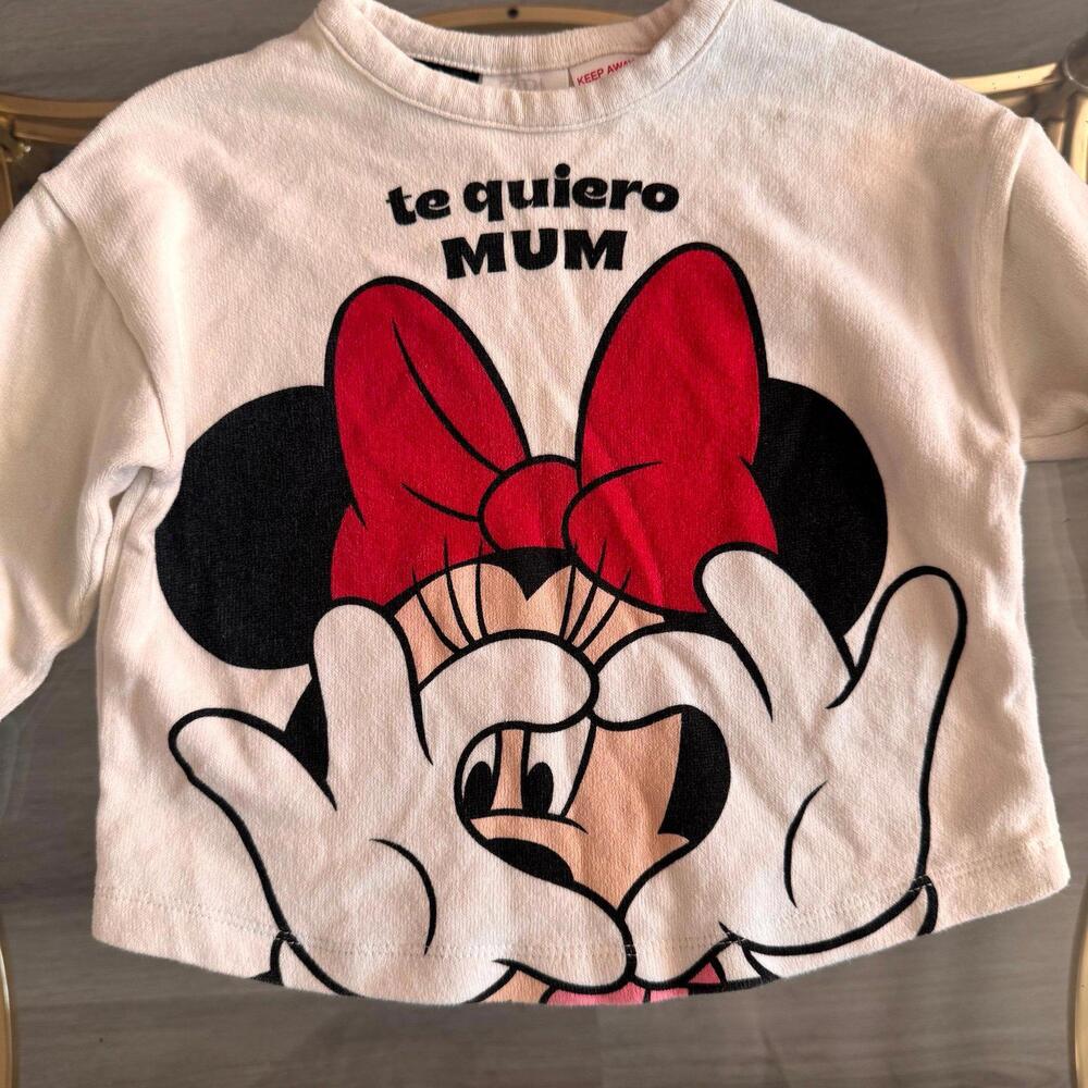 Zara Kids te quiero mum Minnie Mouse Pullover size 12-18 Mos